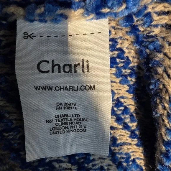 Charli Oversized Blue Chenille Stripe Turtleneck Sweater Womens Oversized Large‎ - Picture 6 of 7